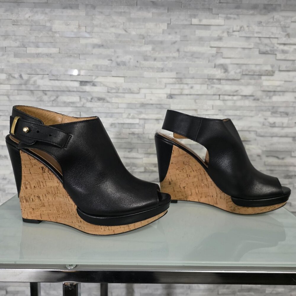 MEUCCI SESTO WOMEN'S PLATFORM OPEN TOE LEATHER SANDALS SIZE 7.5 MADE IN ITALY